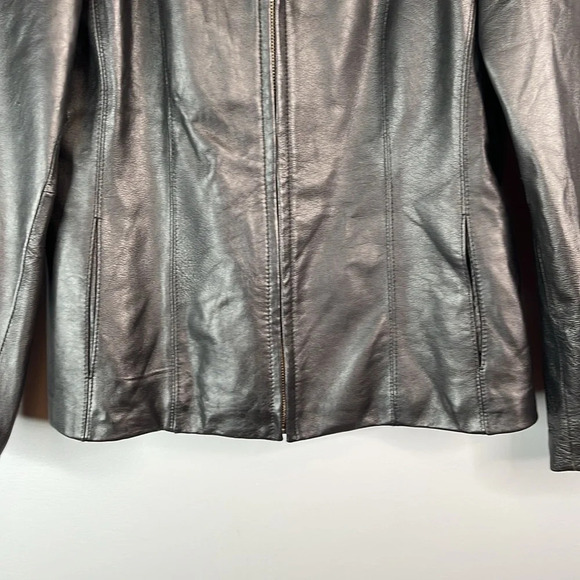 VINTAGE M. Julian Black Leather Jacket Pockets Lined Zipper Tailored Fit Small - Picture 4 of 11